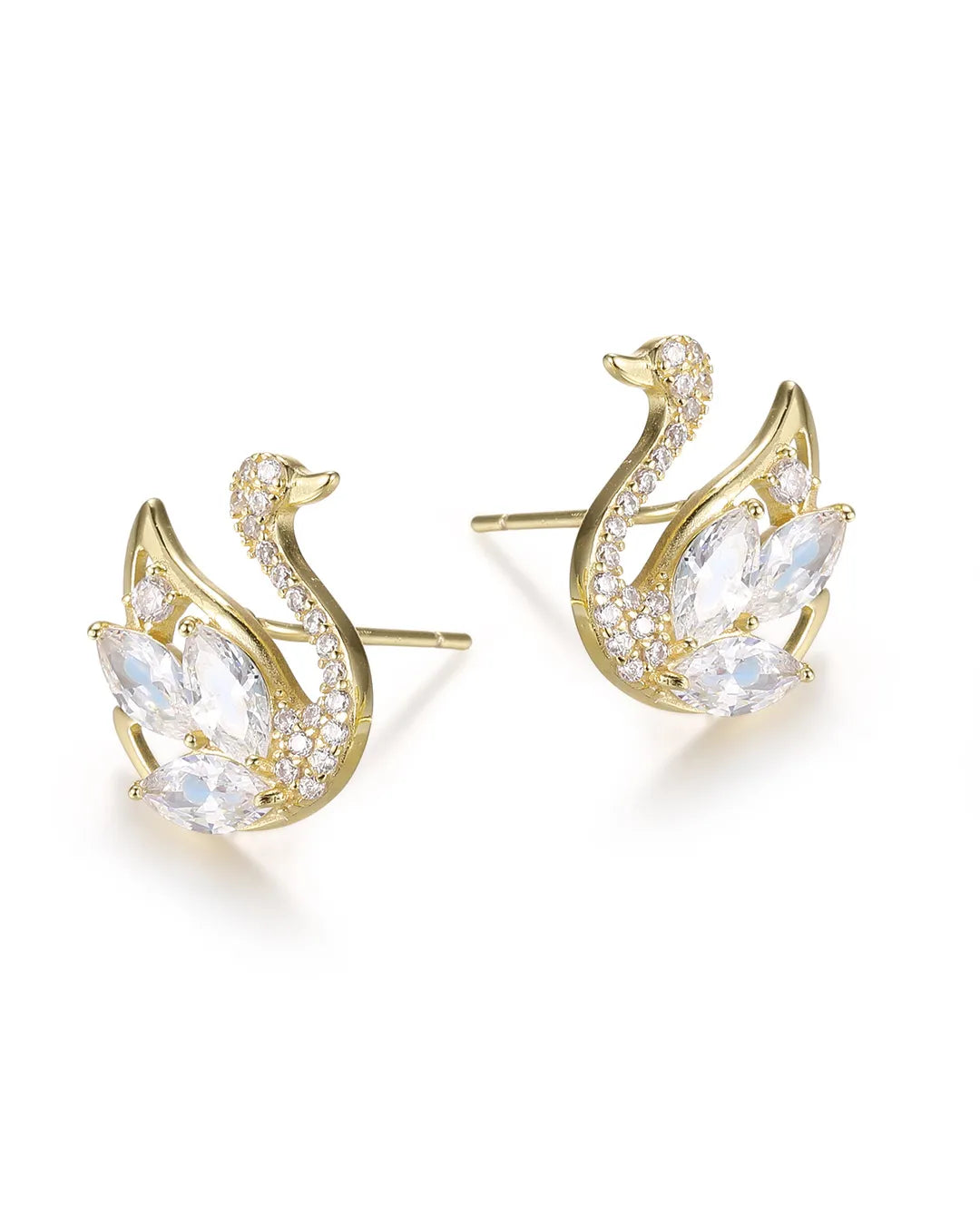 Stunning Blue Earrings Featuring a Detailed Crystal Swan Motif