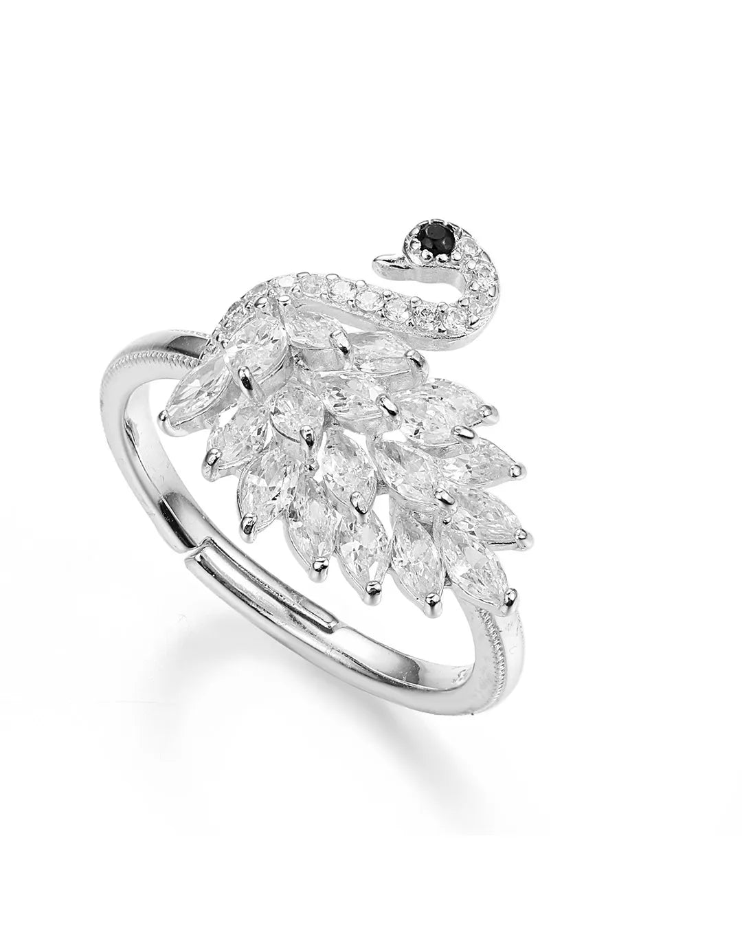 Crystal Swan Adjustable Ring