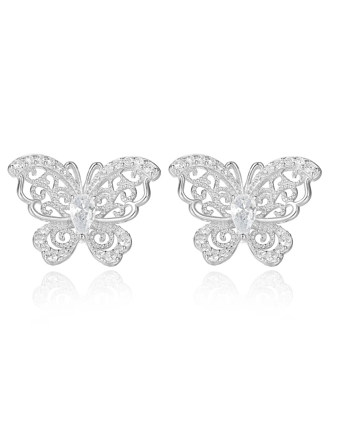Silver Crystal Flower Earrings