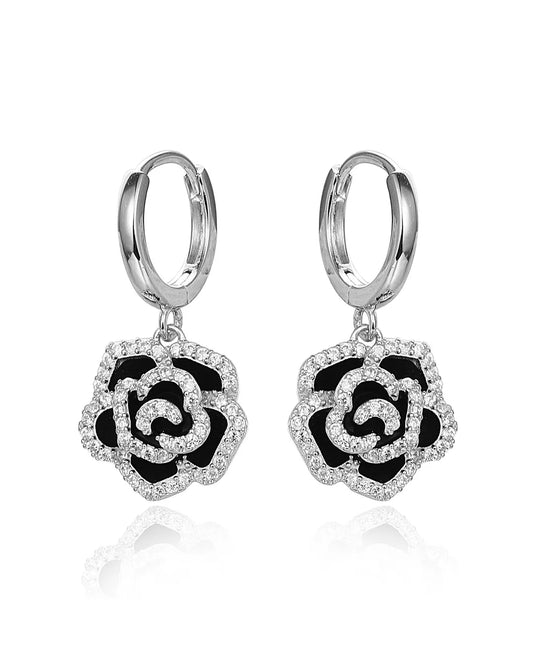 Silver Rose Drop Earrings