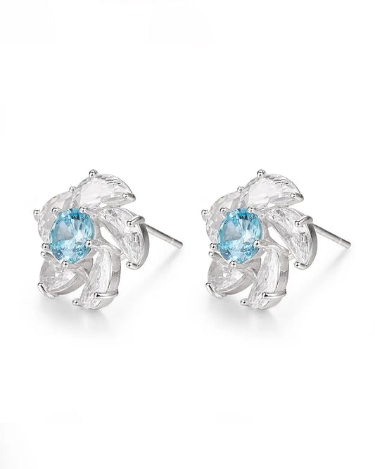 Blue Crystal Floral Earrings