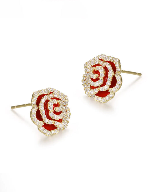 Red Rose Floral Earrings