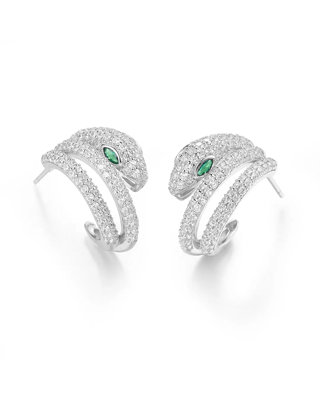Trendy Silver Snake Earrings with a Highly Detailed Jewelry Design