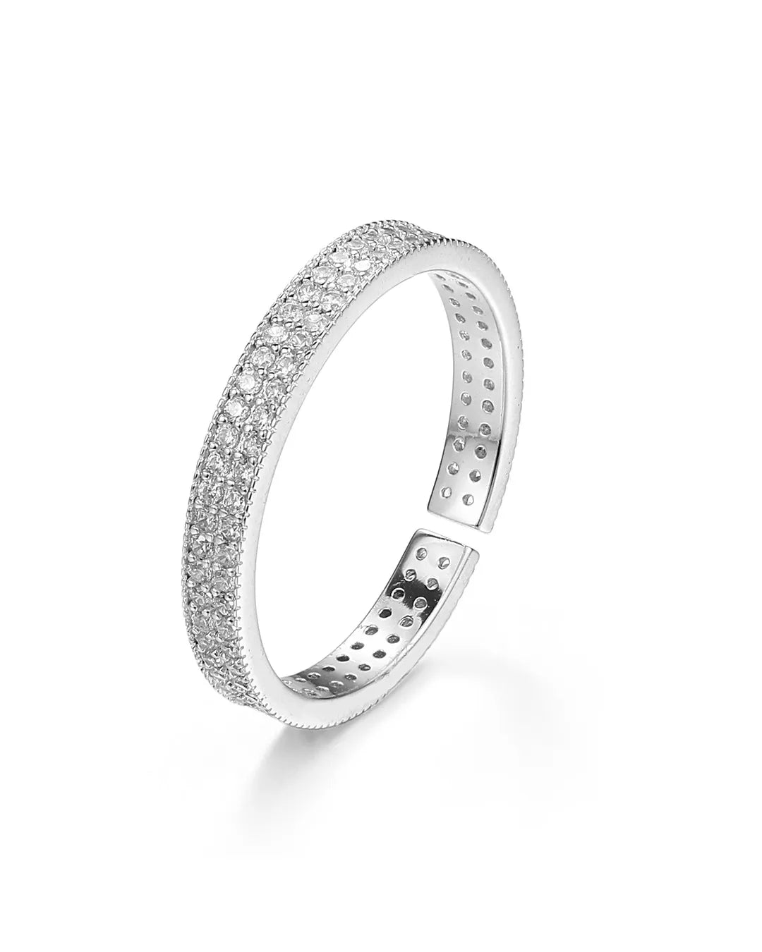 Silver bracelet with intricate design on a white background