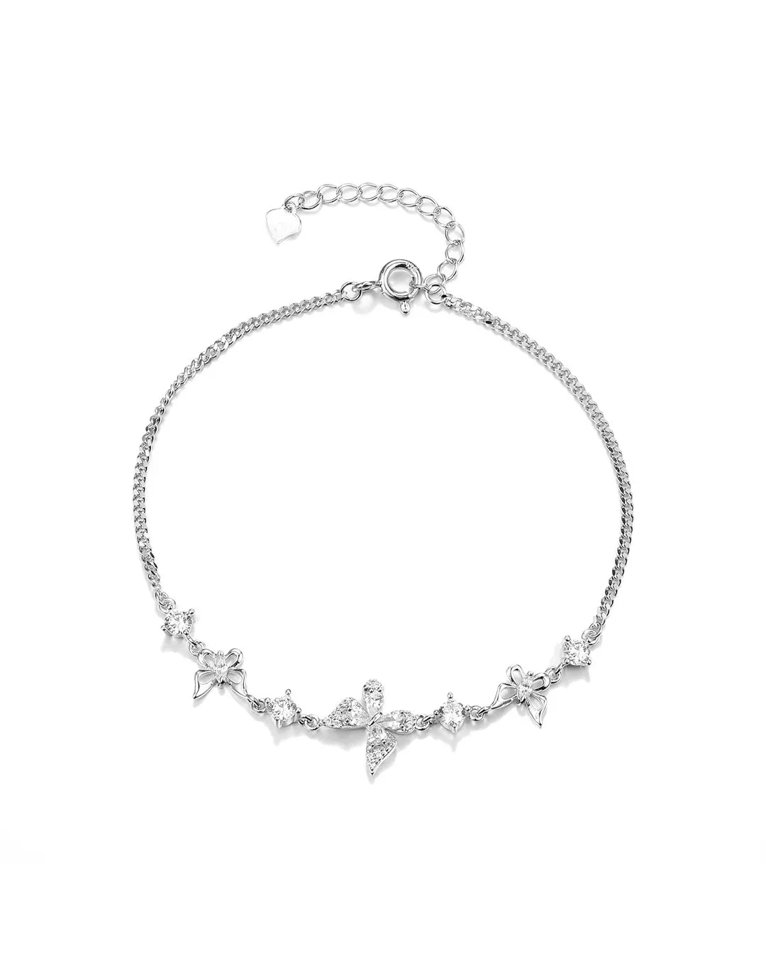 Silver bracelet with star-shaped charms on a white background