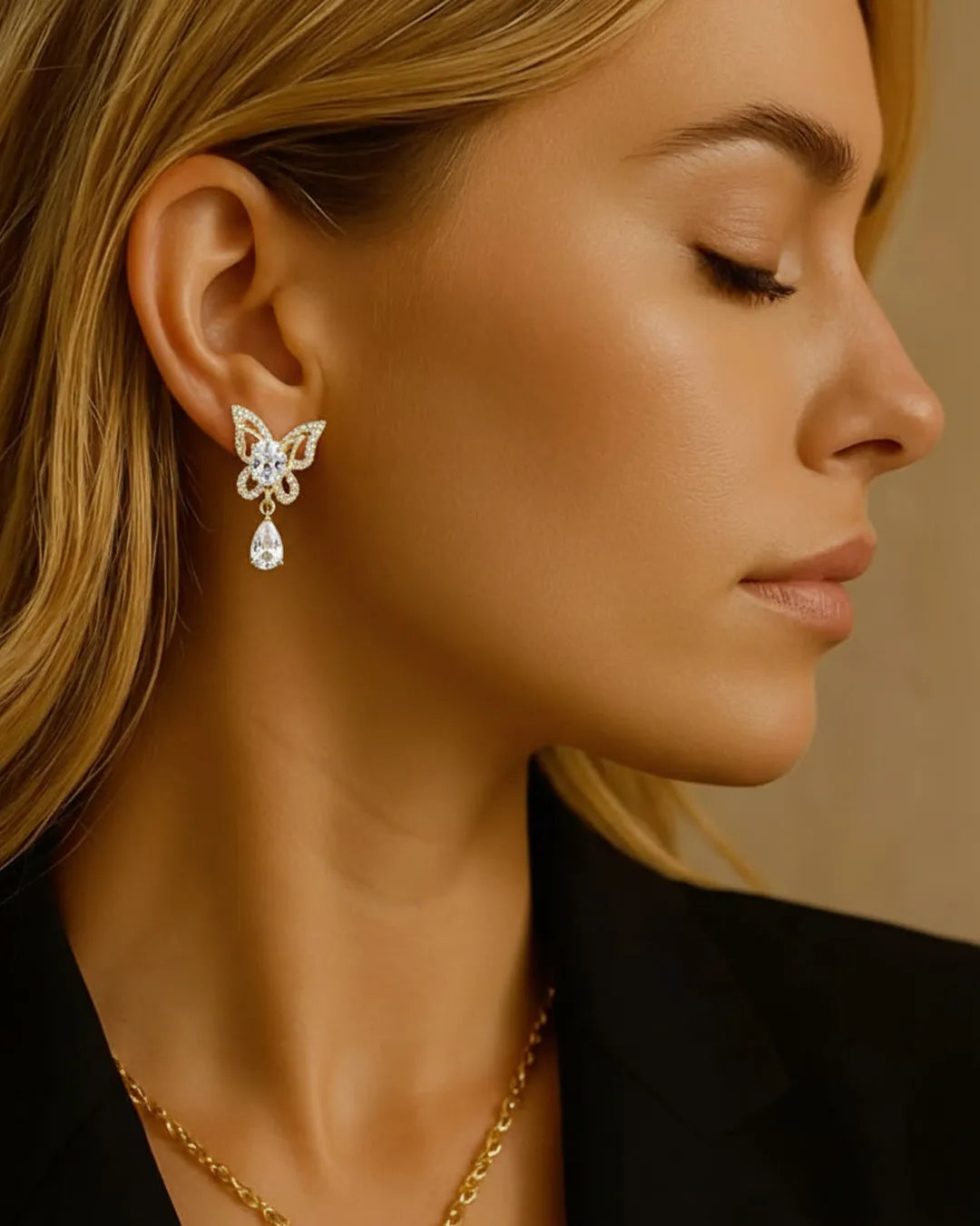 Butterfly Crystal Gold Earrings