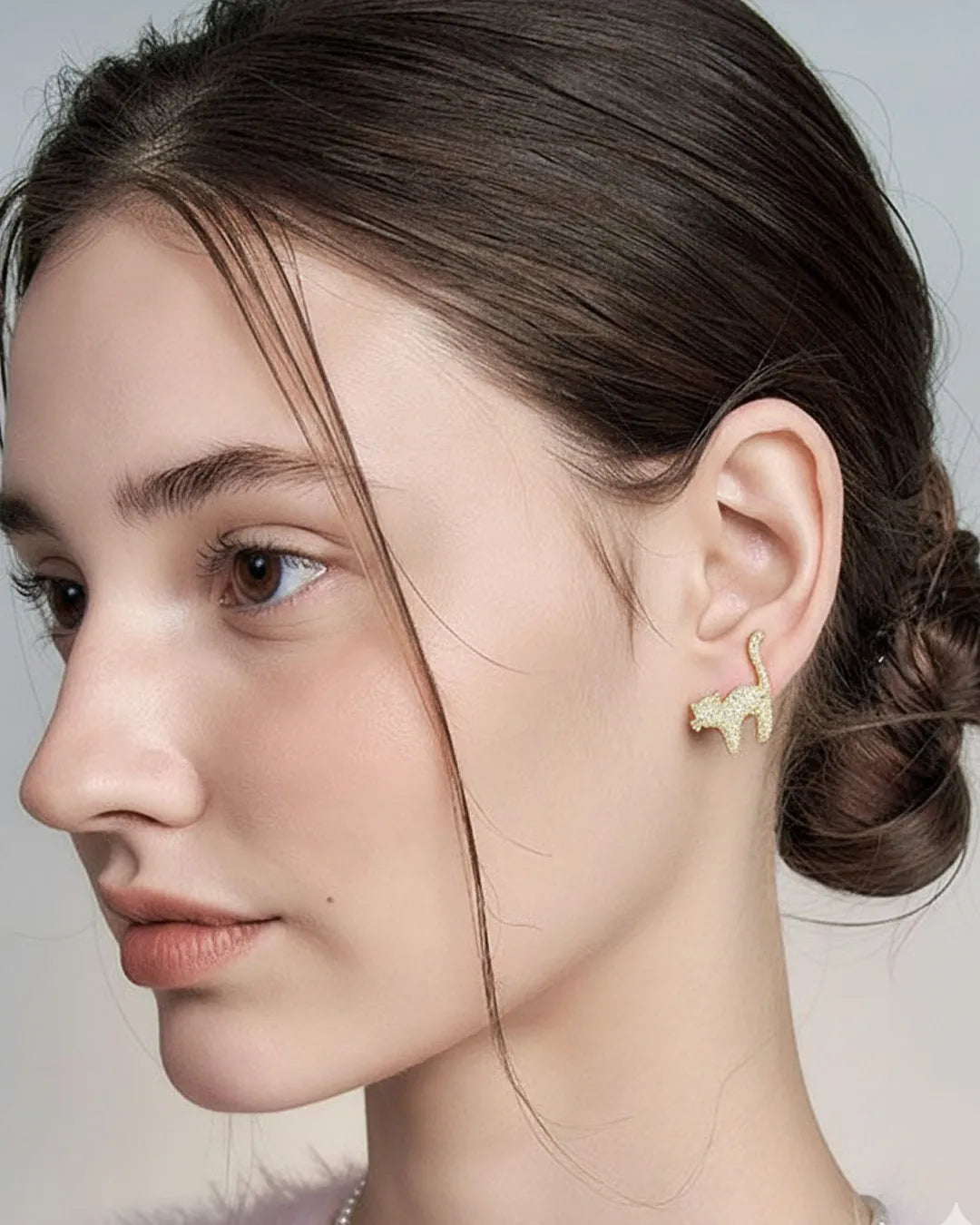 Gold Cat Stud Earrings