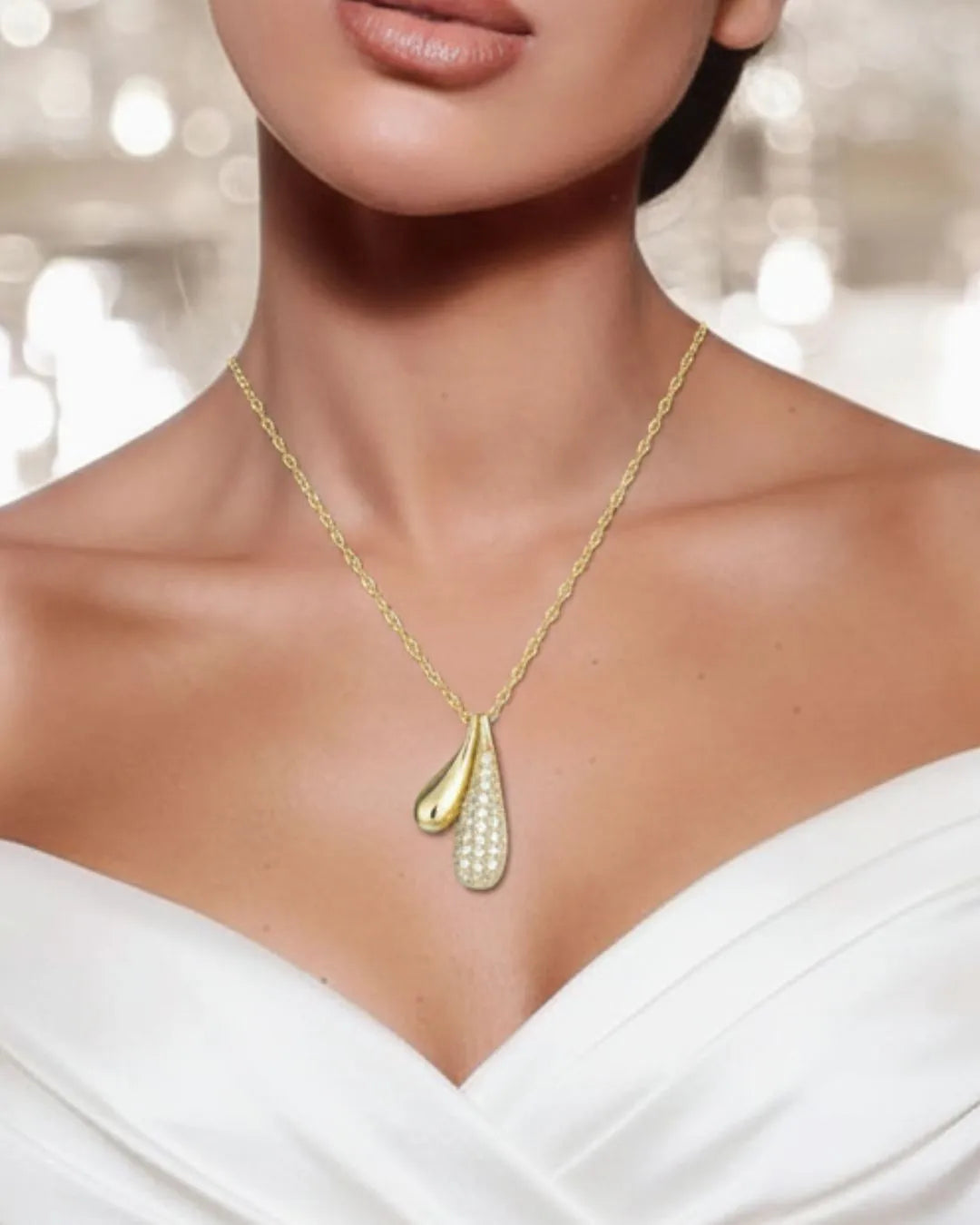 Stunning Gold Teardrop Necklace Crafted with High Polish Finish