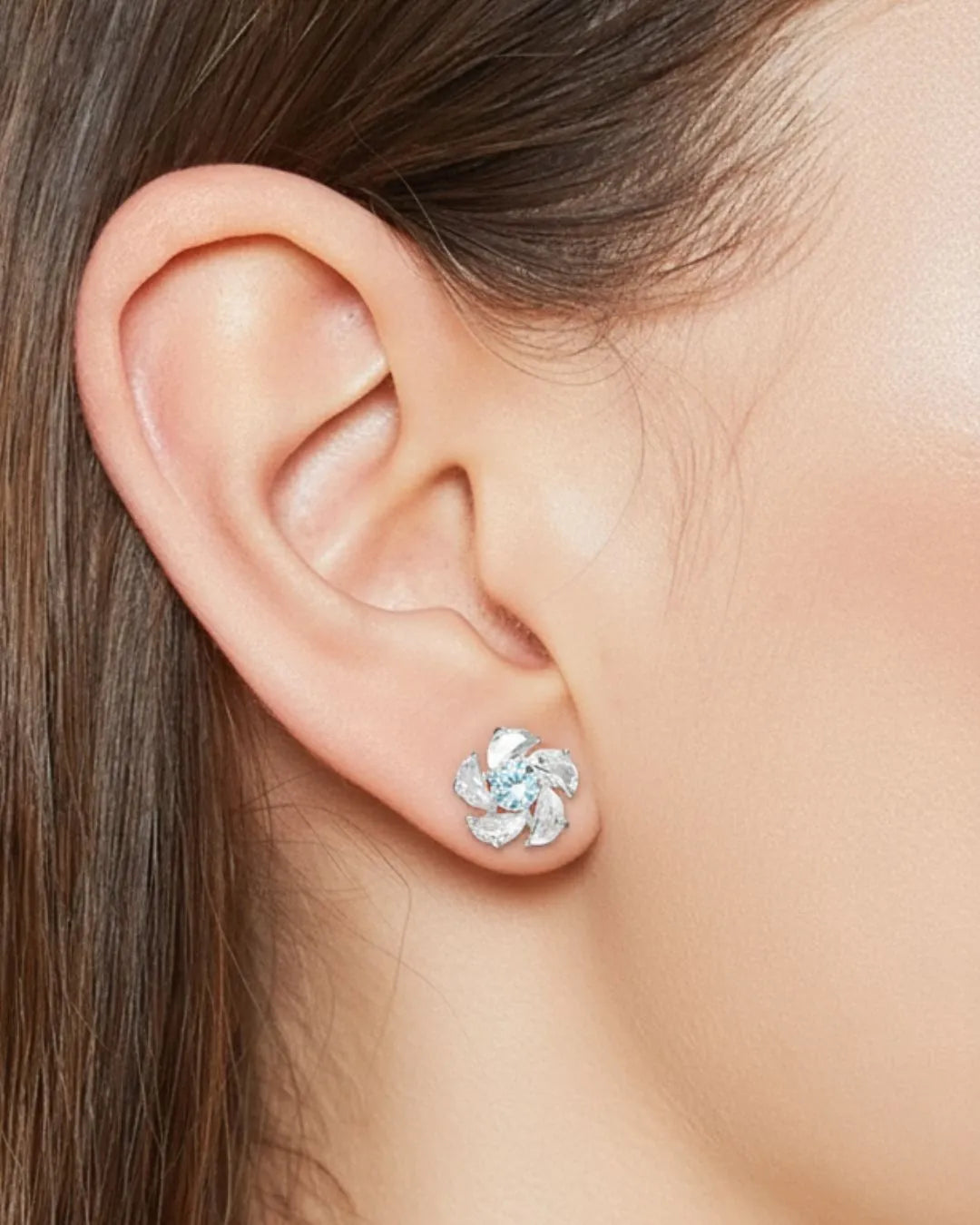 Blue Crystal Floral Earrings