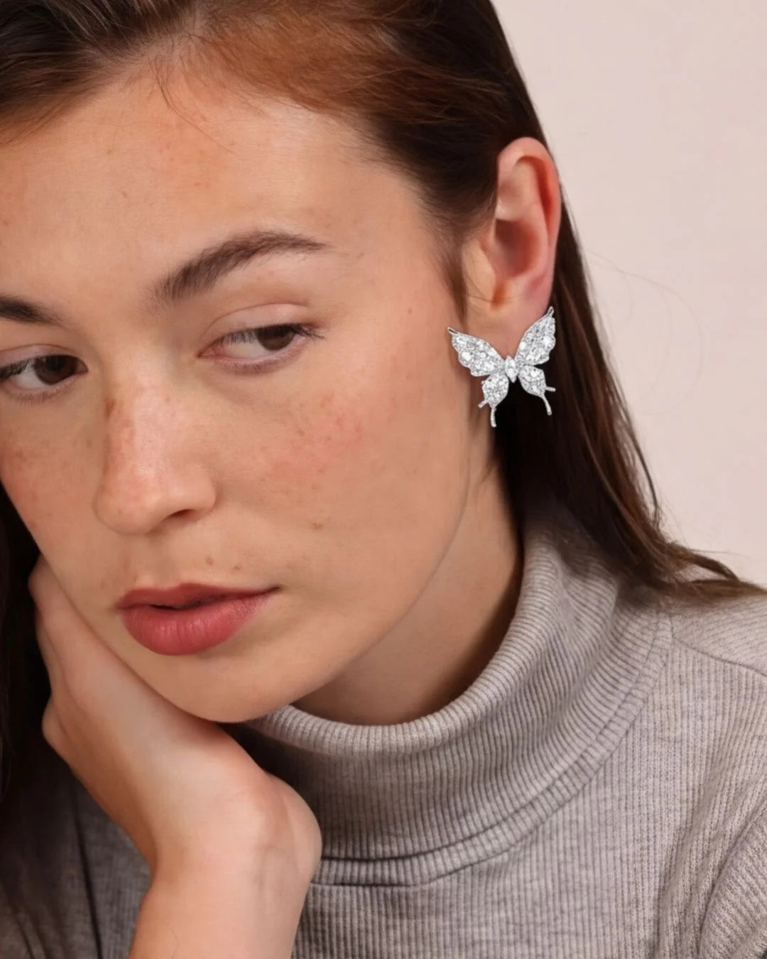 Silver Butterfly Stone Earrings