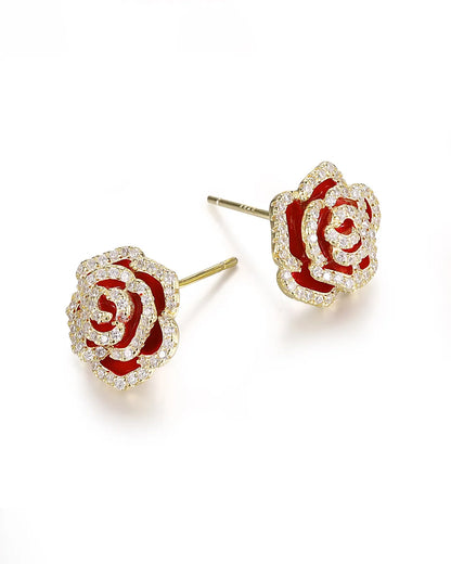 Red Rose Floral Earrings