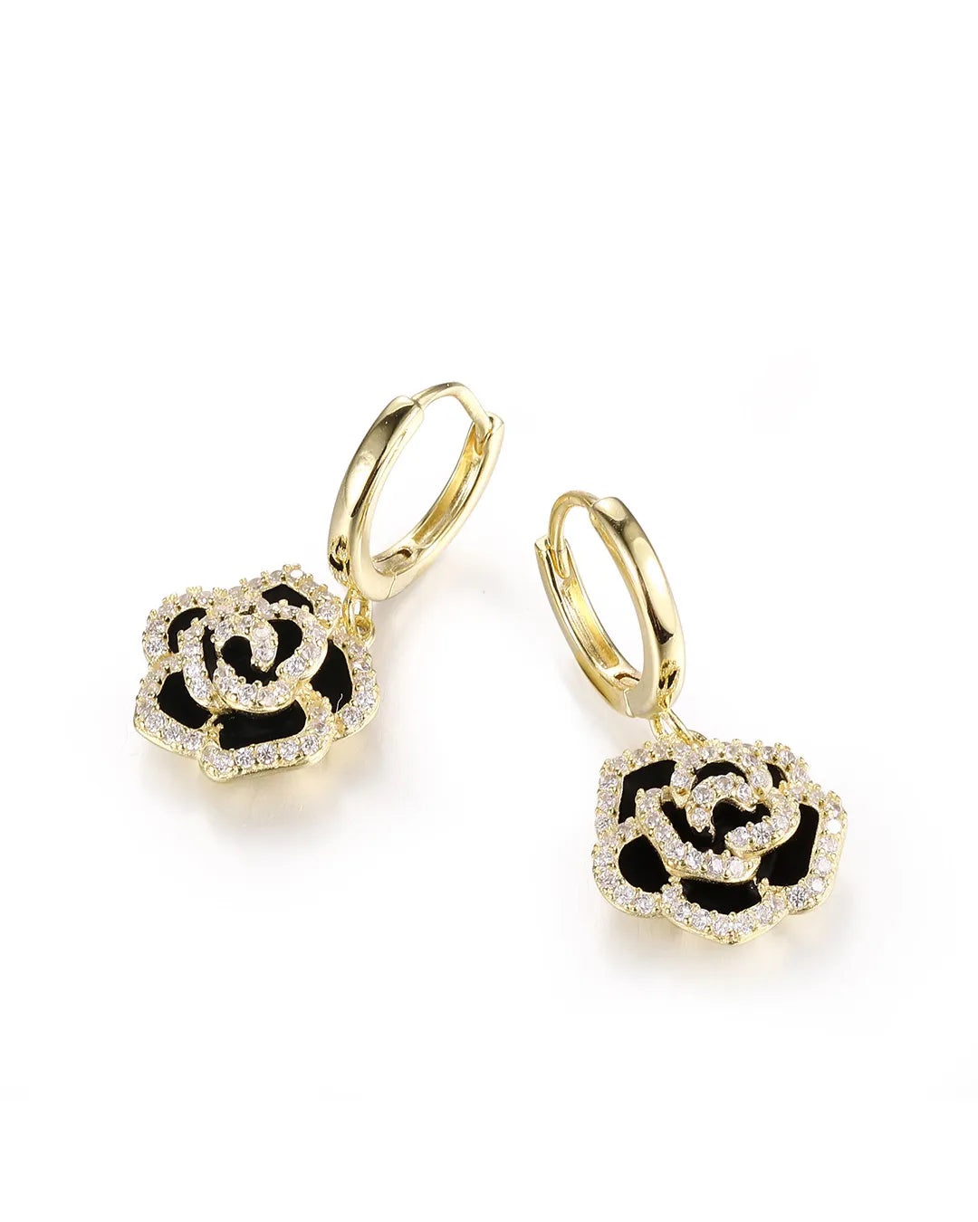 Gold Rose Drop Earrings
