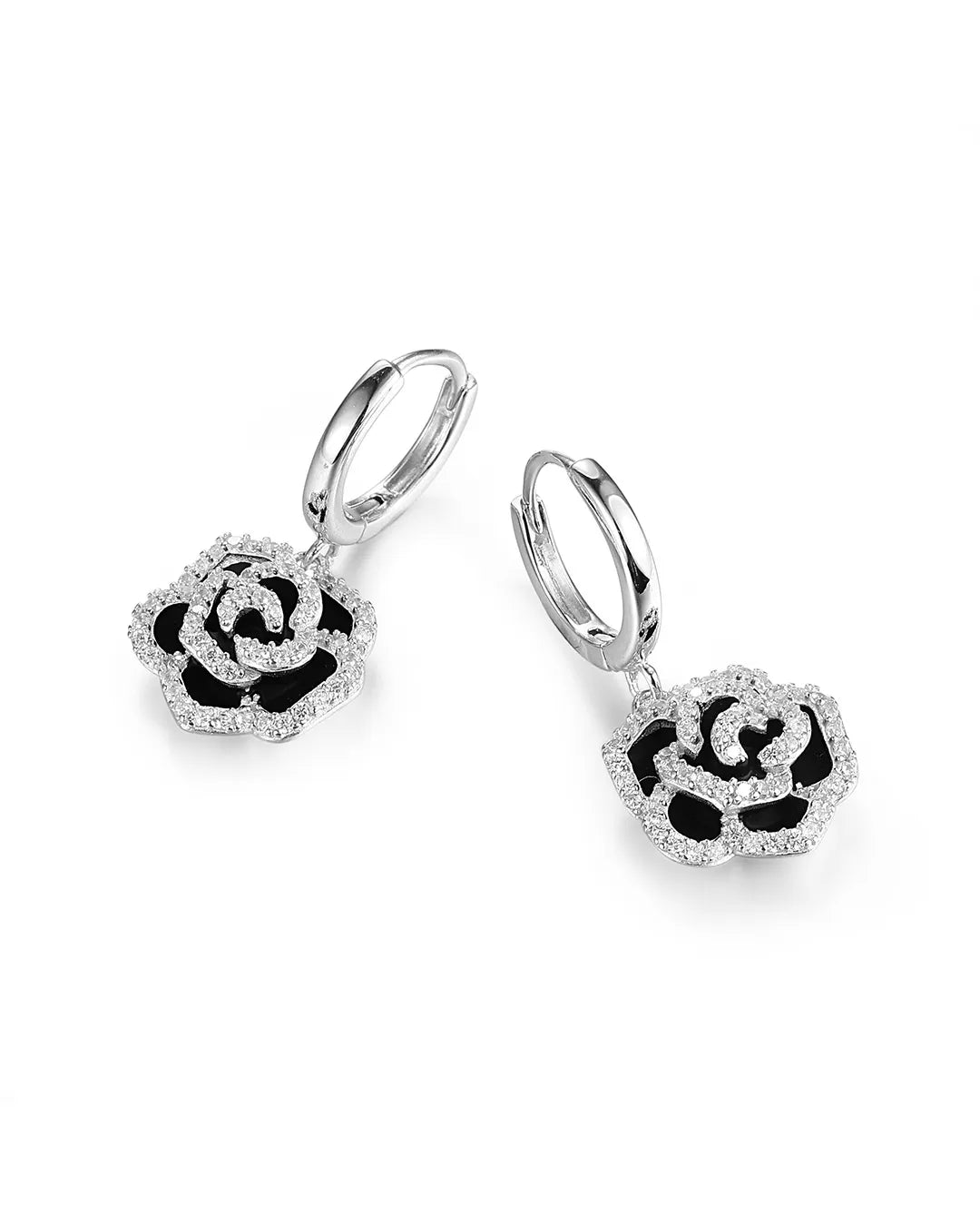 Silver Rose Drop Earrings