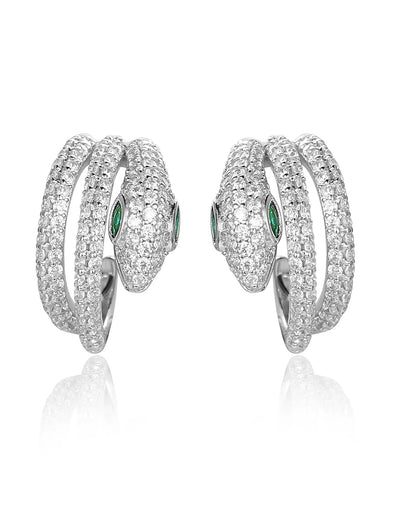 Trendy Silver Snake Earrings with a Highly Detailed Jewelry Design