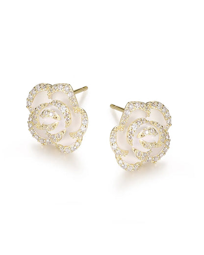 Gold Rose Stud Earrings