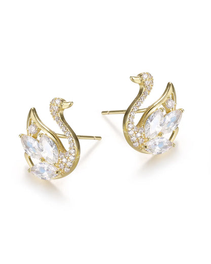 Stunning Blue Earrings Featuring a Detailed Crystal Swan Motif