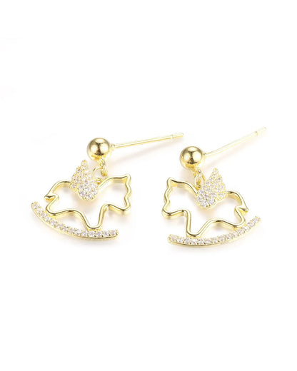 Gold Horse Dangle Earrings