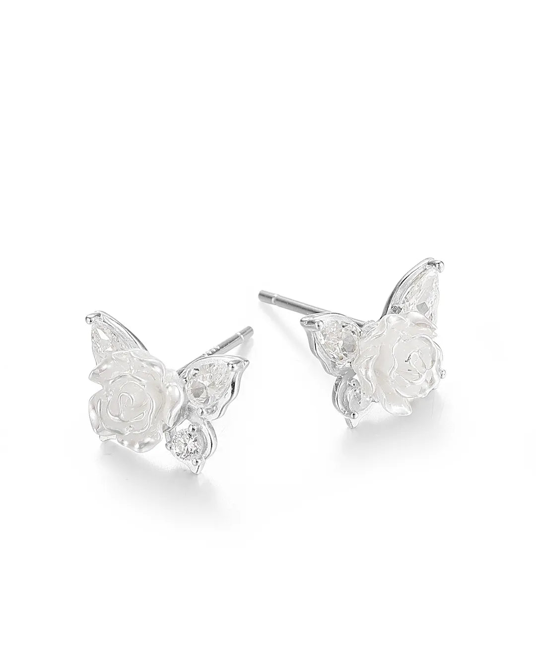 Silver Rose Stone Earrings