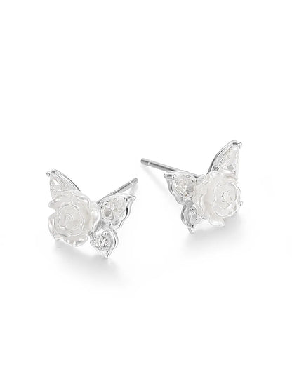 Silver Rose Stone Earrings