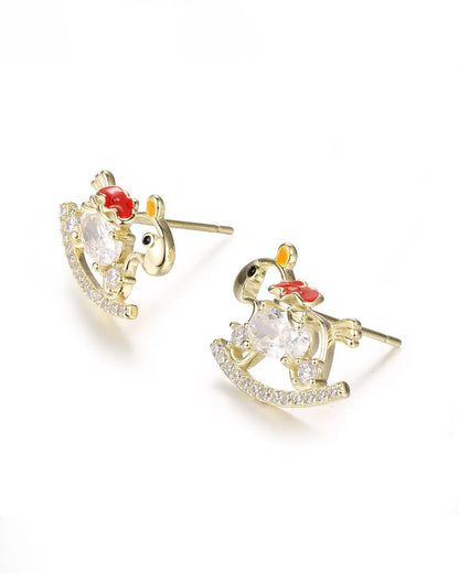 Adorable Horse Stud Earrings with a Unique Rocking Horse Design