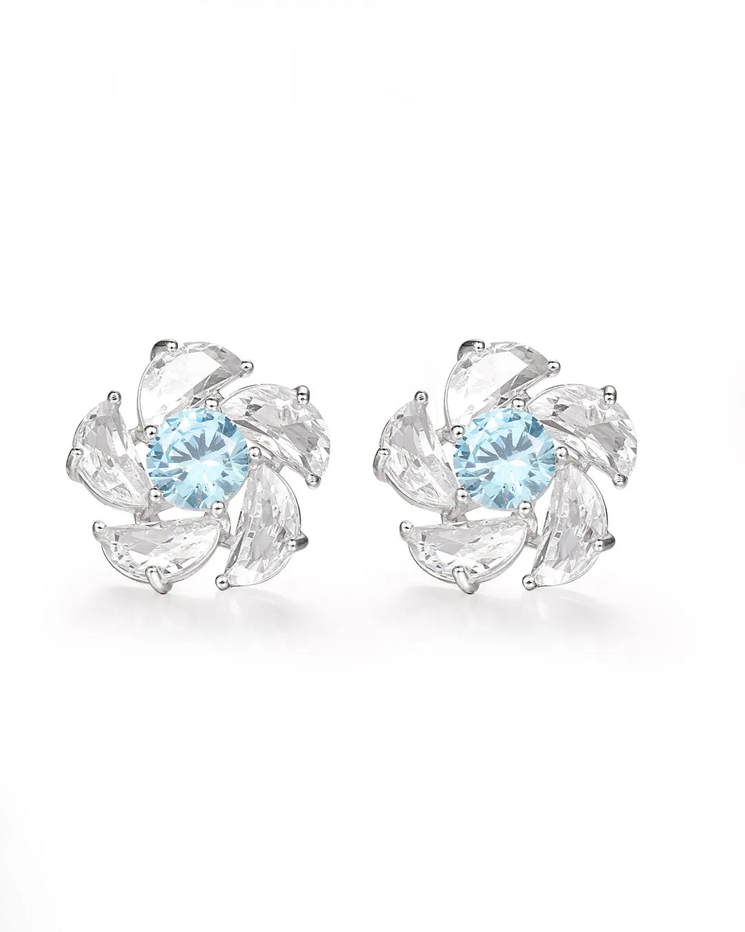Blue Crystal Floral Earrings