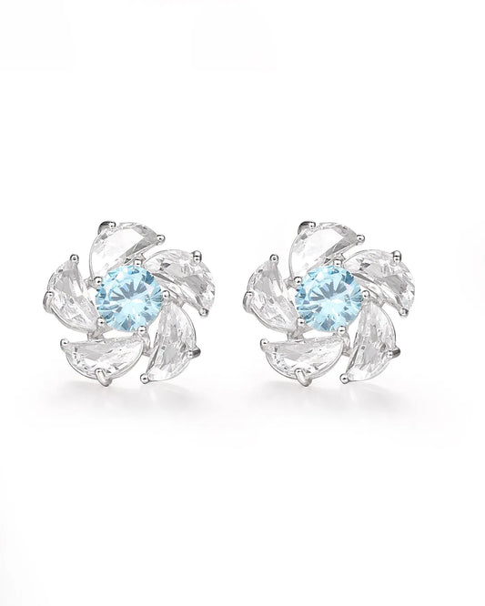 Blue Crystal Floral Earrings