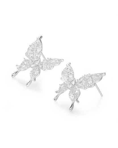 Silver Butterfly Stone Earrings