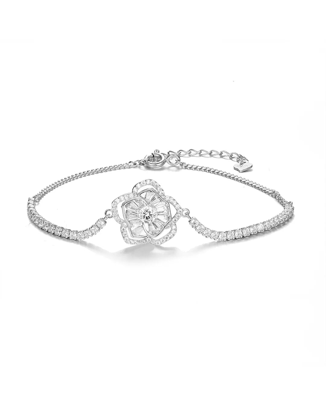 Sterling Silver Flower Diamond Bracelet