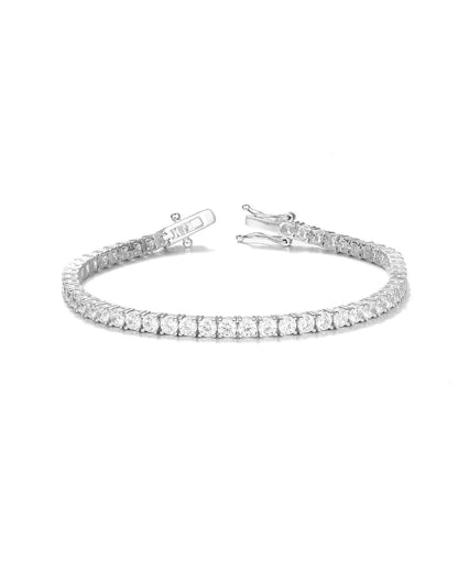 Silver bracelet with clear stones on a white background