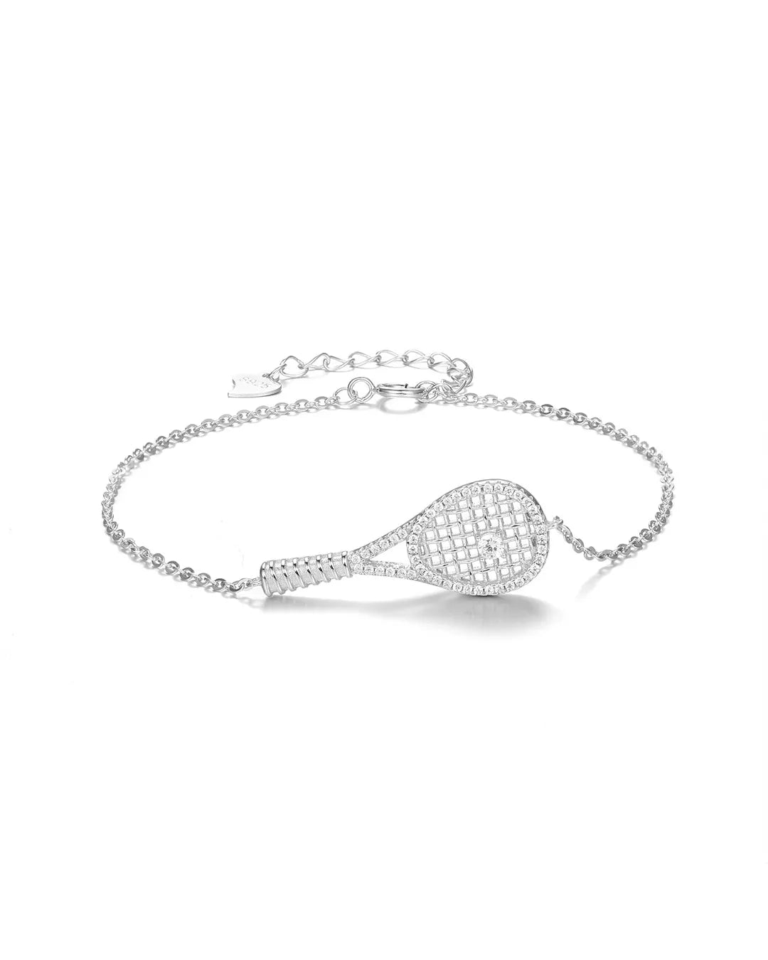 Silver bracelet with a unique clasp design on a white background