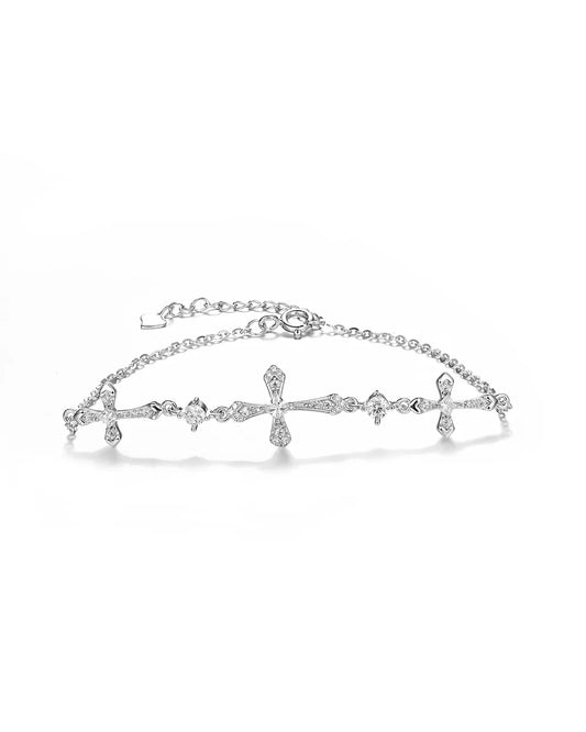 Silver bracelet with small diamonds on a white background