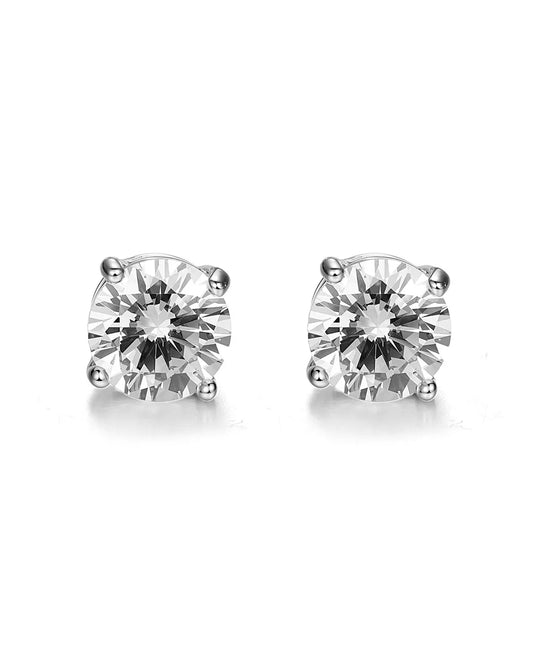 Pair of diamond stud earrings on a white background