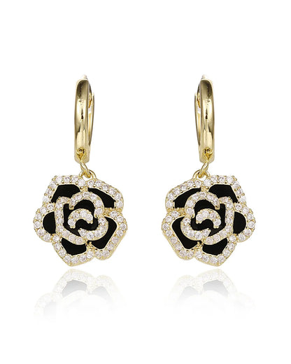 Gold Rose Drop Earrings