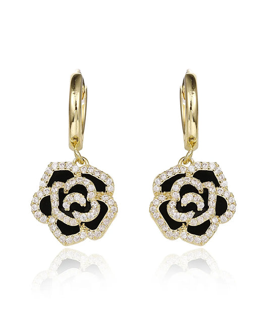 Gold Rose Drop Earrings