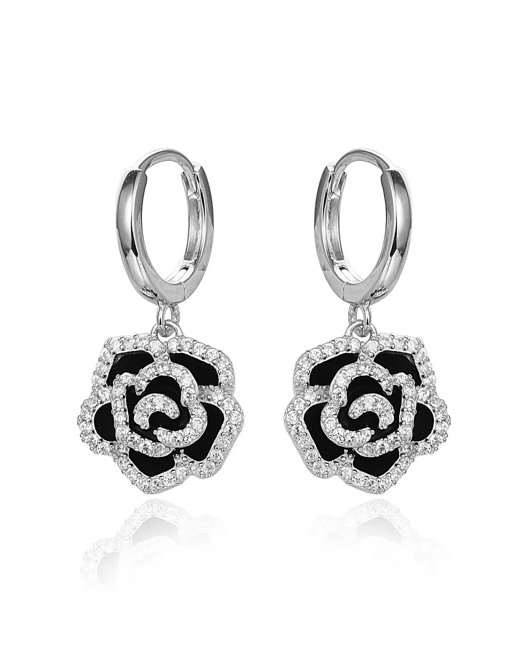 Silver Rose Drop Earrings