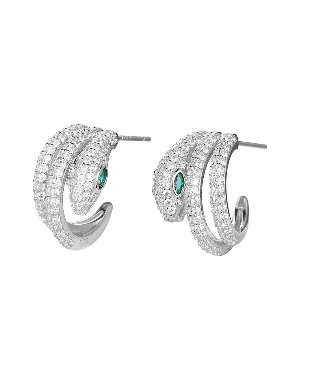 Trendy Silver Snake Earrings with a Highly Detailed Jewelry Design