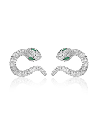 Silver Pavé Snake Earrings