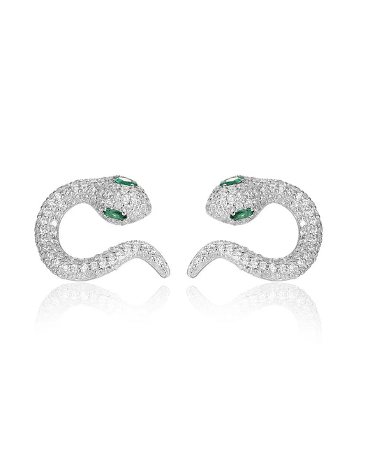 Silver Pavé Snake Earrings