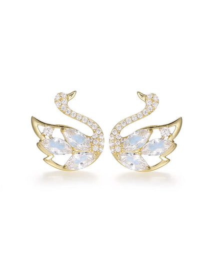 Stunning Blue Earrings Featuring a Detailed Crystal Swan Motif