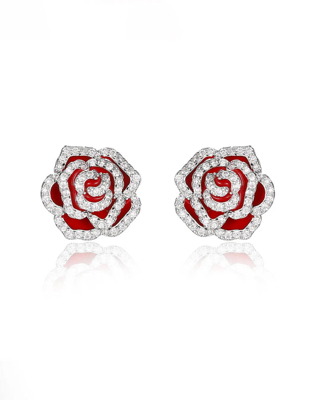 Red Rose Silver Earrings