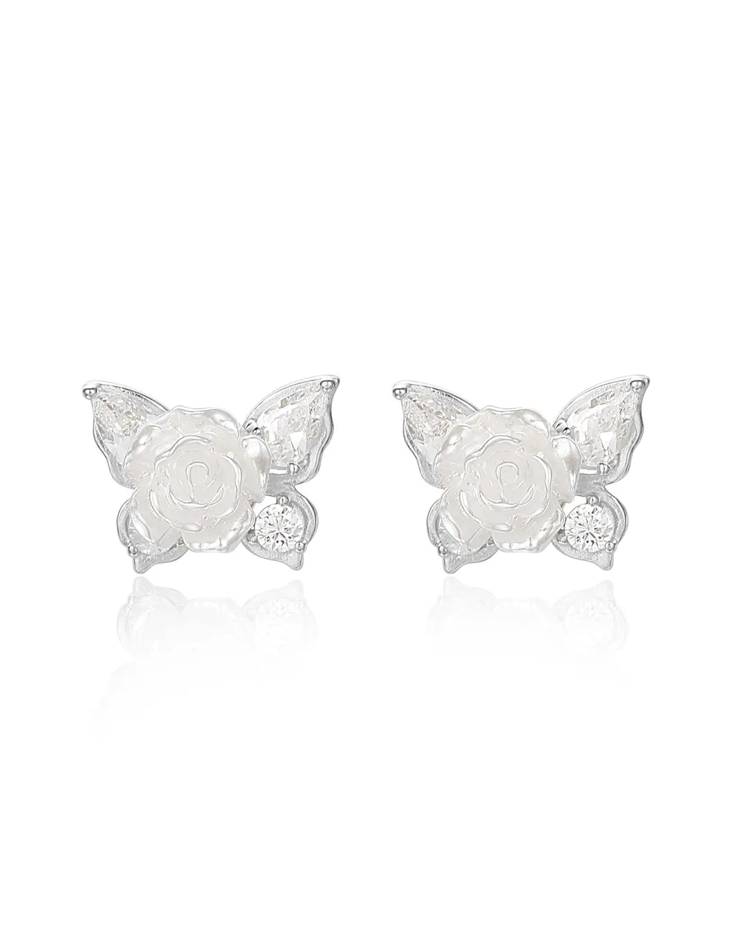 Silver Rose Stone Earrings