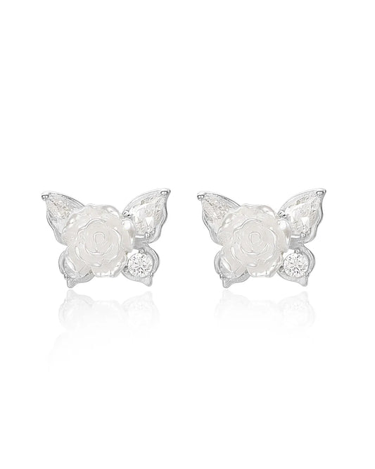 Silver Rose Stone Earrings