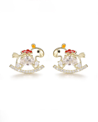 Adorable Horse Stud Earrings with a Unique Rocking Horse Design