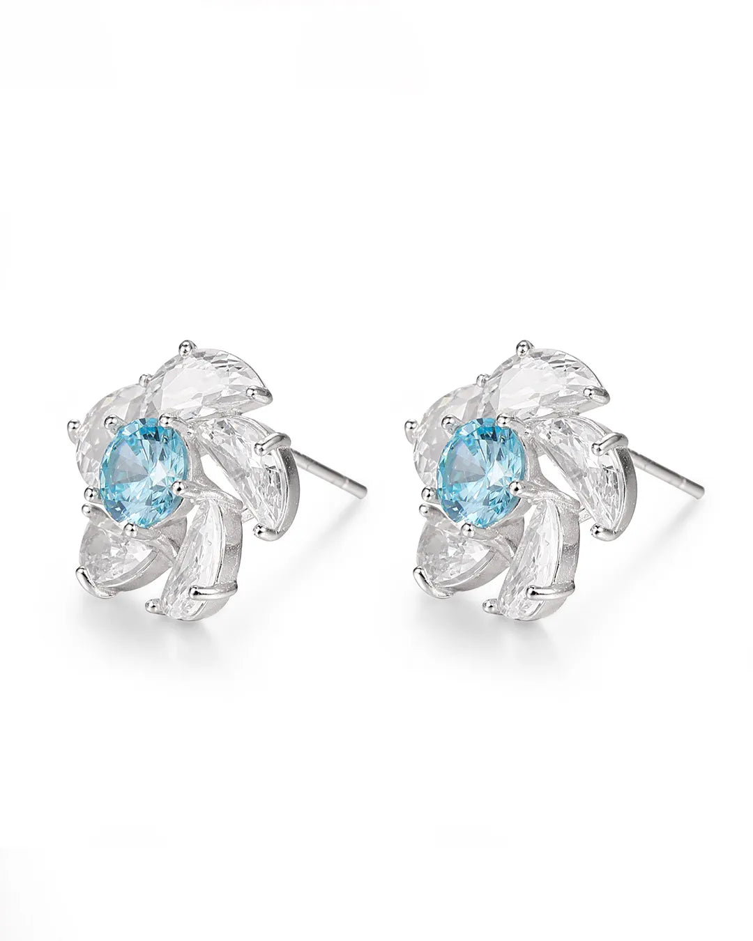 Blue Crystal Floral Earrings