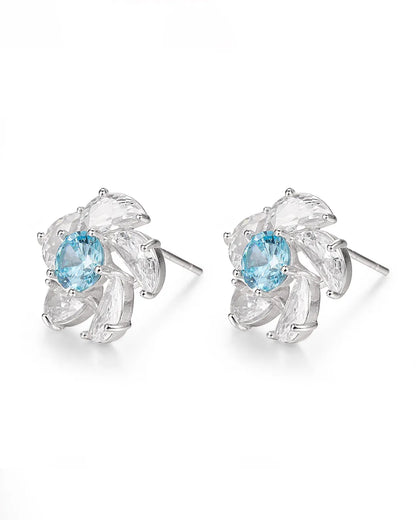 Blue Crystal Floral Earrings