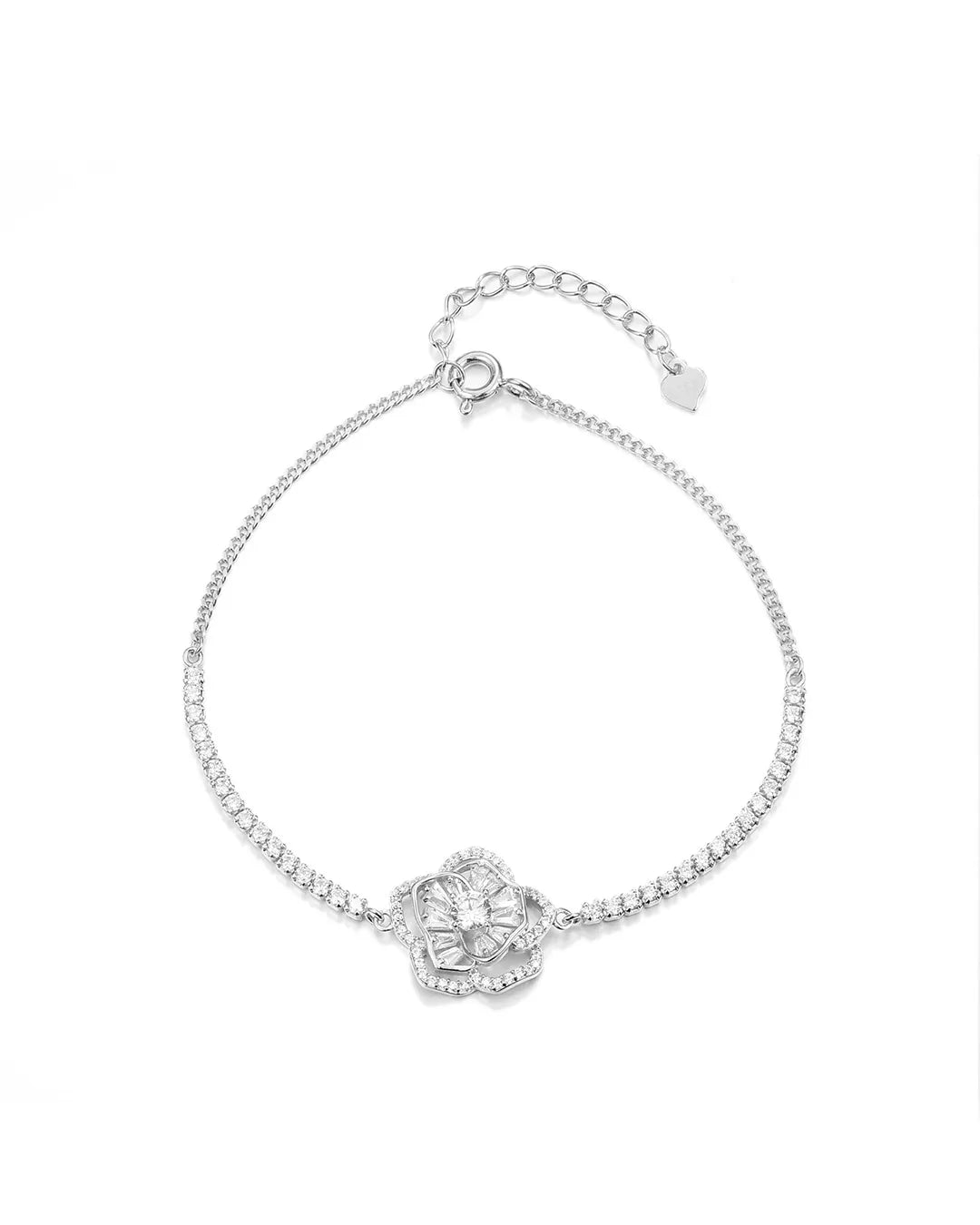 Sterling Silver Flower Diamond Bracelet