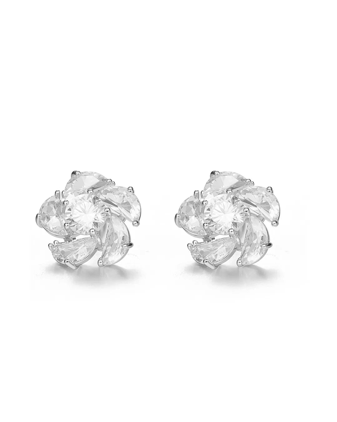 Crystal Flower Cluster Stud Earrings