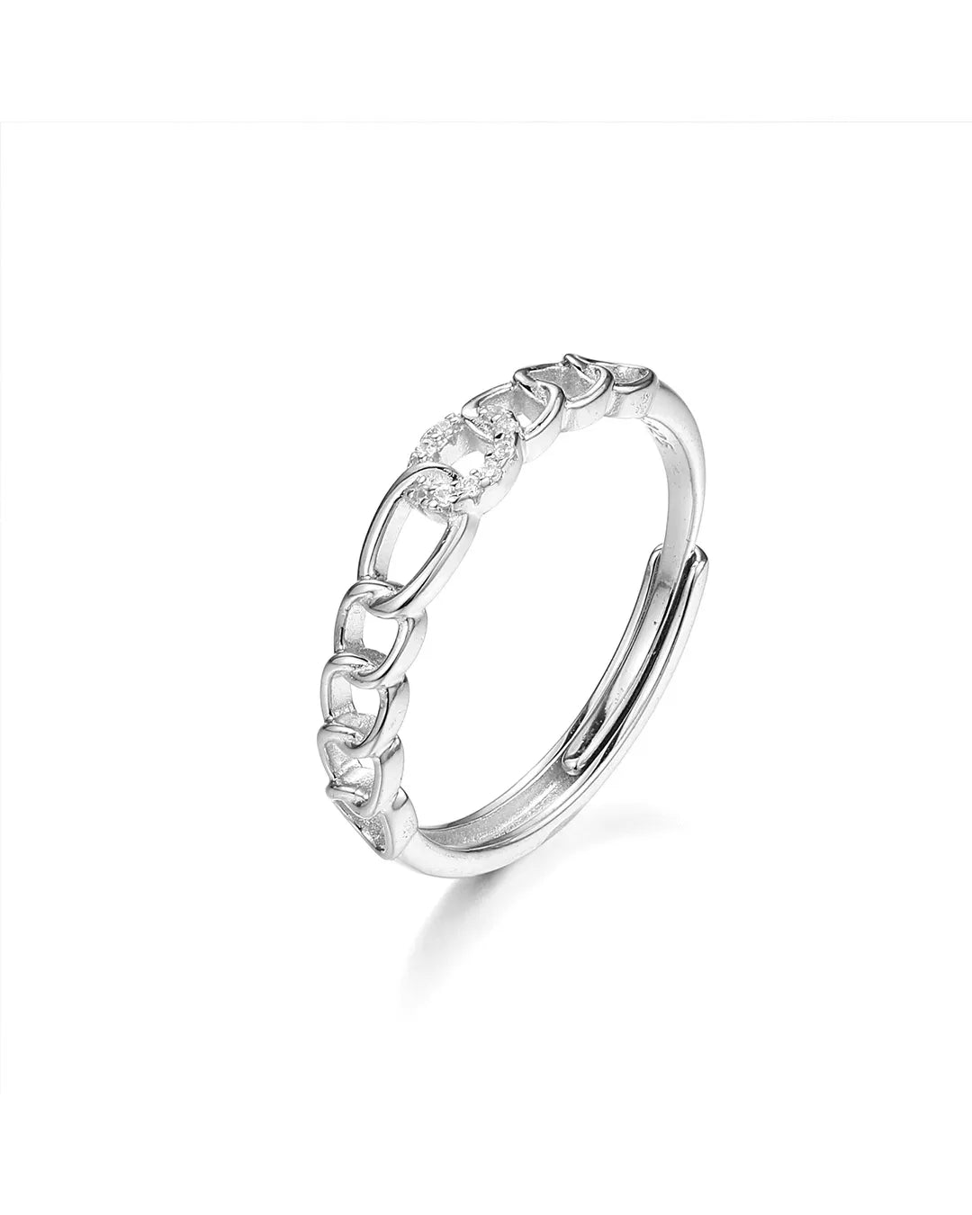 Silver ring with floral design on a white background