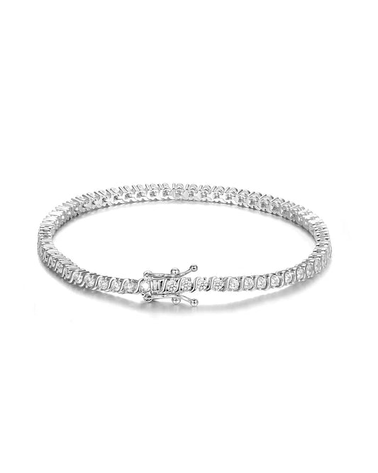 Silver bracelet with diamond accents on a white background