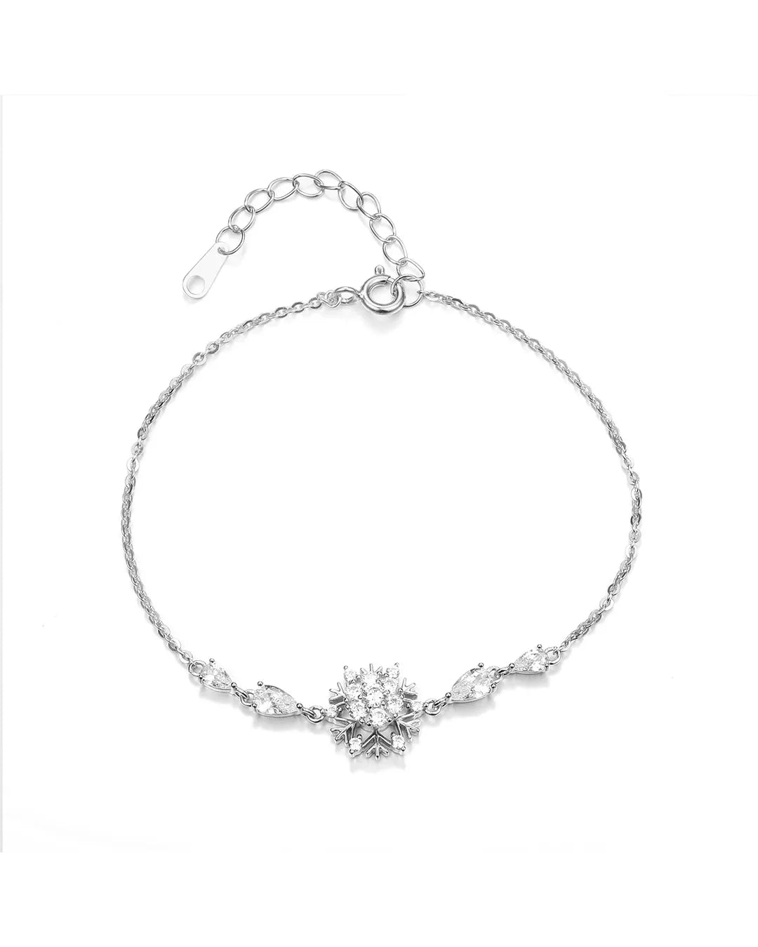 Silver bracelet with floral design on a white background